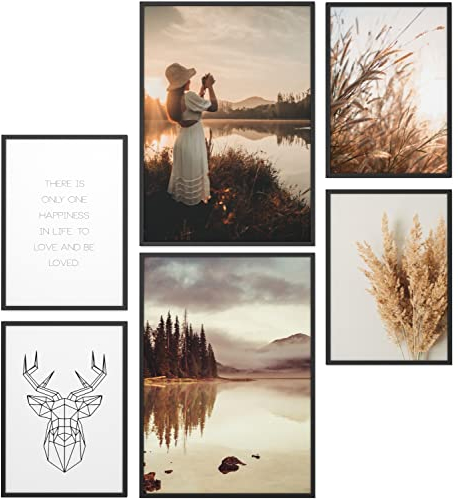 Papierschmiede® Mood Poster Set Herbst, Bilder Wohnzimmer Deko Schlafzimmer, 2x DIN A4 und 4x DIN A5, Jahreszeit Laub Wetter Braun - ohne Rahmen