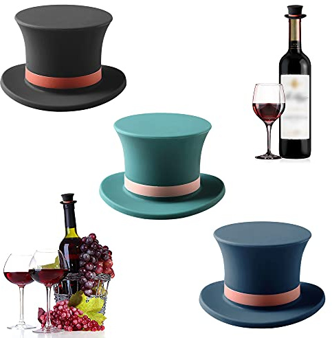 Kitwinney Wine Stoppers, Funny and Decorative Silicone Bottle Caps | Reusable Silicone Wine Sealer and Preserver, Wine Accessory Set for Christmas Holiday, Pack of 3 Multi-color