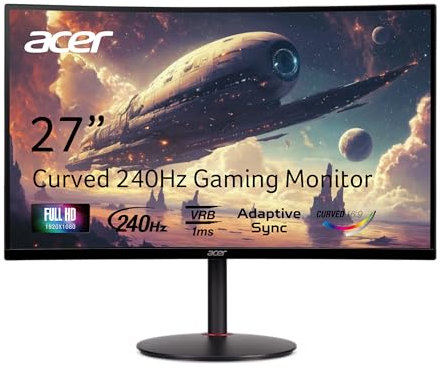 Acer Nitro Xz270 Xbmiipx 27 1500R Curved Full HD (1920 X 1080) Va Zero-Frame Gaming Monitor with Adaptive Sync, 240Hz Refresh Rate and 1Ms Vrb (Displayport & 2 Ports Hdmi 2.0), Black