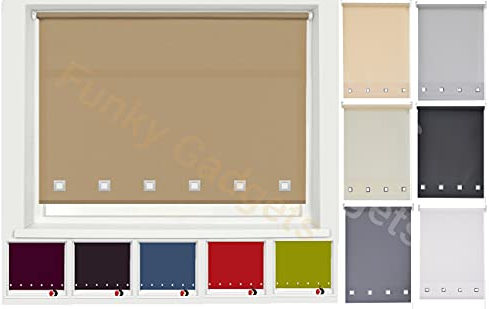 Funky Gadgets Roller Blinds Square Eyelet Light Filtering Roller Blind Daylight Trimmable Blinds Child Safe Easy Fit Metal Tube Home Office Window Blinds-Cappuccino, W90 x L165cm