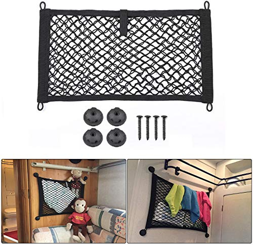 Jutta Filet de rangement mural pour voiture, poche latérale, filet de rangement hautement élastique, pour caravane, camping-car, camion, van, coffre, bagages, filet de rangement (L – 25 x 45 cm)
