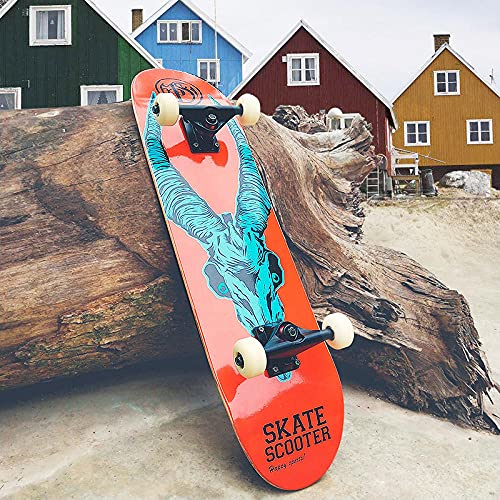 Skateboard Rotes Monster Skateboard Kinder ab 8 Jahre 80x20cm 7-Lagigem Ahornholz Longboard Double Kick Komplett für Anfänger Jungen Mädchen Erwachsene Profi Penny Board