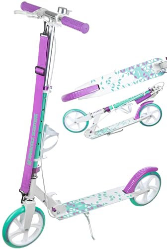RAVEN Scooter Roller Tretroller Kickscooter für Kinder Erwachsene |klappbar | höhenverstellbar | Tragegurt | Klingel | Flaschenhalter (Marita mit Handbremse, 200mm)