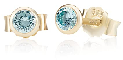 NKlaus Paar 4,0mm 585 Gelb Gold 14 Karat Ohrstecker Kristall Zirkonia Aquamarin Butterfly Verschluss Damen Mädchen 11029