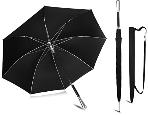 Sternenfunke Regenschirm schwarz groß Ø110 cm elegant hochwertig Flanierschirm Stockschirm Herren und Damen großer Regenschirm groß 2 Personen edel mit Edelstahl Griff