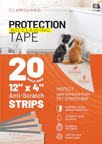 CLAWGUARD Protection Tape Strips – 20 Pre-Cut 12x4 in Scratch Barriers – Door Scratch Protector Dog & Cat – Couch Protector from Cat Claws