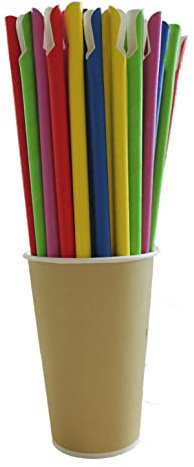 Trinkhalme Papier mit Löffel Einweg-Strohhalme farbig bunt Löffelhalm - 24 cm (200 Stück)