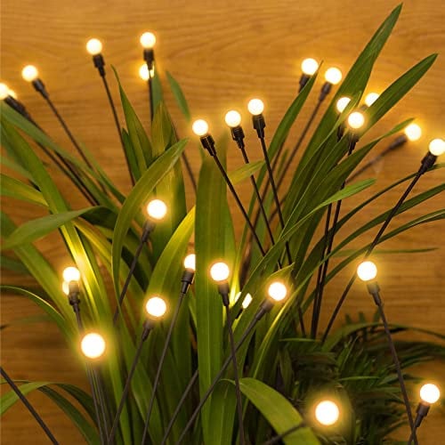 DURPAR 2 Pack 16 LEDs Solar Lights Outdoor Garden, Solar Firefly Lights Outdoor Waterproof, Christmas Decorations for Party Pathway Fence Yard Landscape Garden Ornaments, Warm White