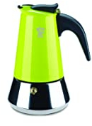 Pezzetti, Steelexpress Caffettiera 2 Tazze in Acciao Inox, Manico Ergonomico Resistente al Calore, Adatta a Tutti i Piani Cottura, Adatta ai Piani Induzione, Color Verde