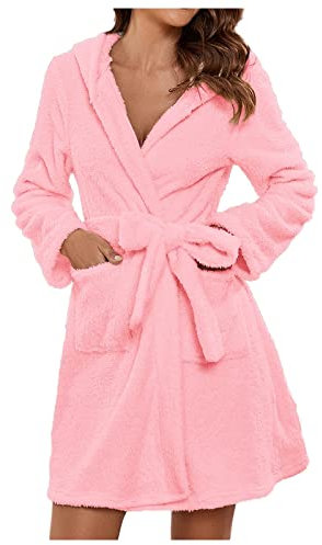 Alueeu Frottee Bademantel mit Kapuze Damen Kurz Frottee Baumwolle Flauschig Leicht Warm XXXL XXL Mädchen Hausmantel Negligee Saunakilt Sauna Flanell Pyjama Damen Winter Nachtwäsche Morgenmantel