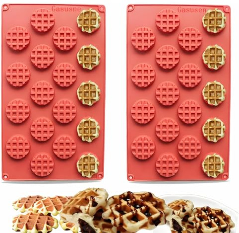 Waffelformen aus Silikon, 2 Stück, Set mit 18 Mulden, Mini-Waffelformen aus Silikon, Backform für Waffeln, antihaftbeschichtet für Kekse und Schokolade
