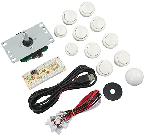 CHICIRIS Arcade Joystick DIY Kit USB Joystick Cable Desmontable Bola de Metal ABS Gamepad a Prueba de Polvo para PC (Blanco)