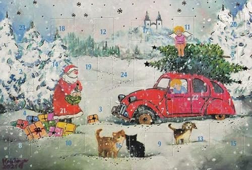 Wunderschöne Adventskalenderkarten mit Hunden und Katzen 5 Stück Doppelkarte Weihnachten