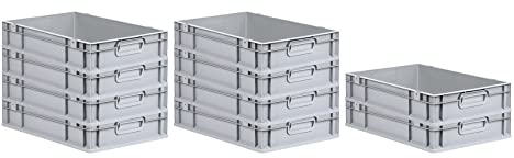 PROREGAL SparSet 10x Eurobox NextGen Grip | HxBxT 12x40x60cm | 23 Liter | Griffe geschlossen | Grau | Eurobehälter, Transportbox, Transportbehälter, Stapelbehälter
