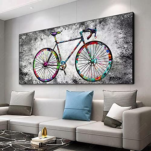 Minimalistisches Fahrrad Gemälde Leinwand Wandkunst Graffiti Kunst Poster und Drucke Wandbild für Wohnzimmer Dekor 70x140cm Rahmenlos