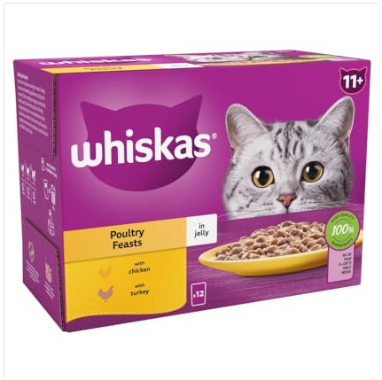 Whiskas 11+ Poultry Feasts Senior Wet Cat Food Pouches in Jelly 12 x 85g