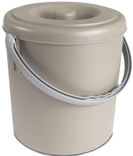 #11 Mülleimer 20 Liter mit verschließbarem Deckel und Henkel - Taupe - 33cm hoch - Ø31cm Abfallsammler Biomüll Eimer Küche Mülltonne Windeleimer Senioren Baby Kunststoff rund