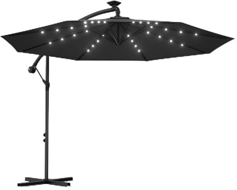 YRHome Sonnenschirm Ampelschirm Ø 300 cm mit Kurbel Gartenschirm Sonnenschutz UV50+ Neigbar Kurbelschirm Marktschirm Wasserdicht Wasserabweisende Bespannung Anthrazit mit LED