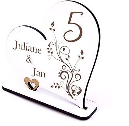 Hölzerne Hochzeit Deko Herz Aufsteller 5ter Hochzeitstag 5 Jahre Jubiläum personalisiert Tischdeko Geldgeschenk 15 x 15 cm