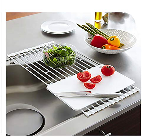 Escurridor de Platos Enrollable Escurridor de Platos Blanco, Ahorra Espacio, escurridor de Platos de Metal sobre el Fregadero Escurridor de Platos Enrollable (tamaño: 42 × 26 × 0,8 cm)