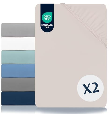 Dreamzie - Spannbettlaken 160x200cm 2er Pack - 100% Polyester Mikrofaser - Oeko TEX Zertifiziert - Bettwäsche 160x200 - Beige