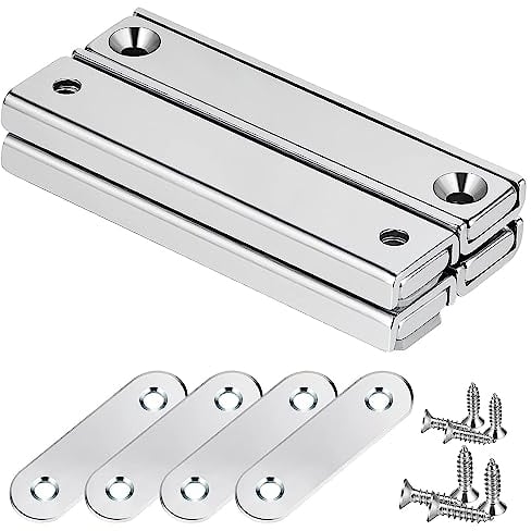 Wukong Rectangular Magnets 30kg Force 60 x 13.5 x 5 mm Pack of 4 with Counterparts and Countersunk Hole, Household and Industrial Pot Magnet with Screws