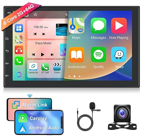 Hodozzy 2GB+64GB Radio Coche 8 Núcleos 2 DIN Pantalla Android 13 GPS Radio Coche con Pantalla Táctil IPS 7 Pulgadas DSP Carplay Android Auto Mirror Link WiFi Navegación Bluetooth FM RDS Radio Cámara