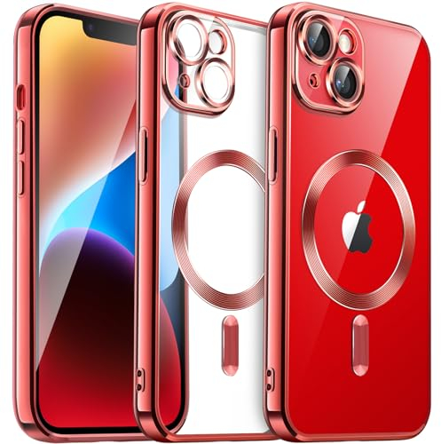 JETech Soft Clear Case for iPhone 14 Plus 6.7-Inch, Camera Lens Full Protection, Compatible with MagSafe Wireless Charging, Shockproof Electroplated TPU Phone Cover (Bright Red)