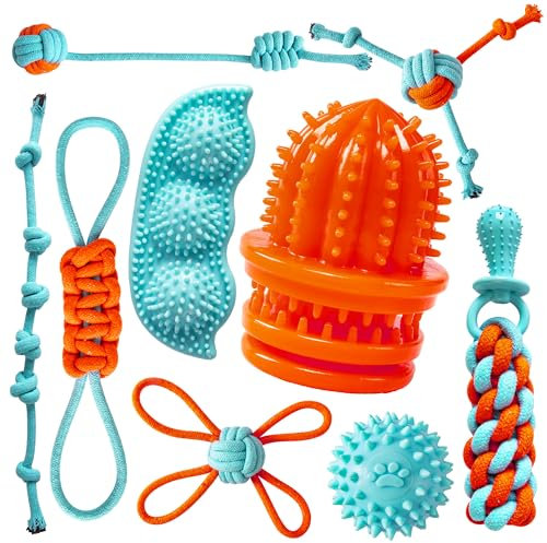 Ystars 9 Pcs Puppy Toys for 8 Weeks to 38 Weeks, Indestructible Teething Toys, Interactive Dog Chew Toy,Tug of War Dog Toys