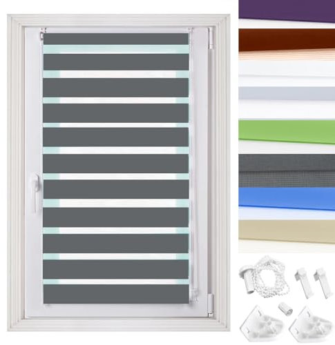 Blackout Roller Blinds 65 x 130 cm UV Protection Portable Sunshade Privacy Screen Lightweight Multiple Colours and Sizes for Window and Door, Dark Grey