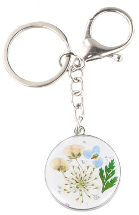 NiceLand Getrocknete Gepresste Blumen Schlüsselanhänger Charms, Handgemachter Schlüsselanhänger 1,29In, Charms Echte Blume Schlüsselanhänger, Blumen Schmuck für Zubehör (Silber)