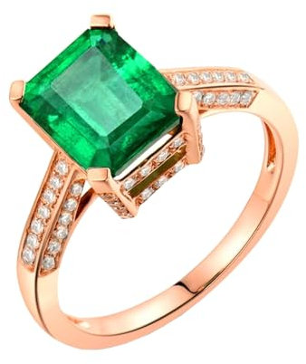 ANAZOZ Ringe Rosegold für Damen, Trauringe für Frauen Echtschmuck mit Labor Smaragd 2 Karat und Moissanite größe 47 (15.0)
