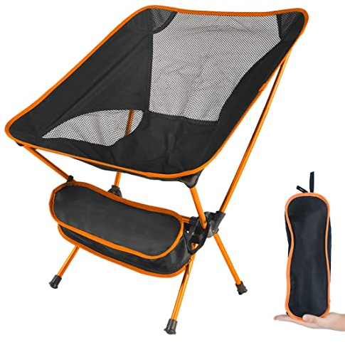 SOPPY Folding Camping Chair Ultra Lightweight, Portable Backpacking Chair, Heavy Duty 135kg Capacity, Outdoor Chairs with Carry Bag for Camping, Garden, Fishing, Beach,BBQs - Orange