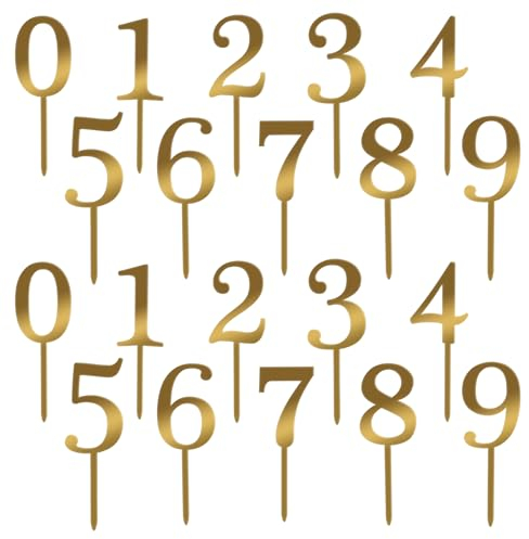 Pretwad Acrylzahlen für Kuchen, 20 Stück, 0-9 Zahlen, Happy Birthday, Kuchendekoration, Acryl, Kuchendekoration, goldfarben, Happy Birthday, Kuchenaufsätze, Hochzeit, Party, Cupcake-Topper für