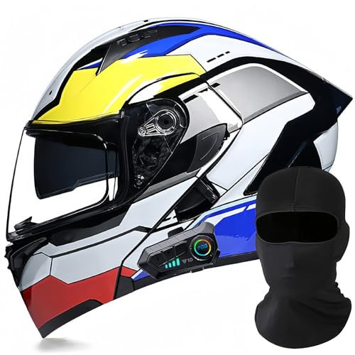 Modularer Motorrad-Bluetooth-Helm, DOT/ECE-Zugelassener, Hochklappbarer, Integrierter Motorradhelm Für Männer Und Frauen Mit Doppelvisier, Integriertem Dual-Lautsprecher 26,XL61~62cm