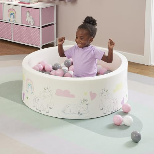 Liberty House Toys LHTUNIPIT Soft Foam Ball Pit Unicorn Pattern Complete with 200 Balls, White, H30 x W90 x D90