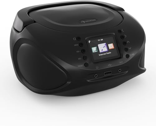 auna Roadie Smart CD-Player Tragbar – Bluetooth-Boombox Mit Dab+/Fm/Internet-Radio, CD/Mp3-Player, 2,4 Tft-Display, Batteriebetrieb, 3 W Lautsprecher, Aux/USB, Schwarz