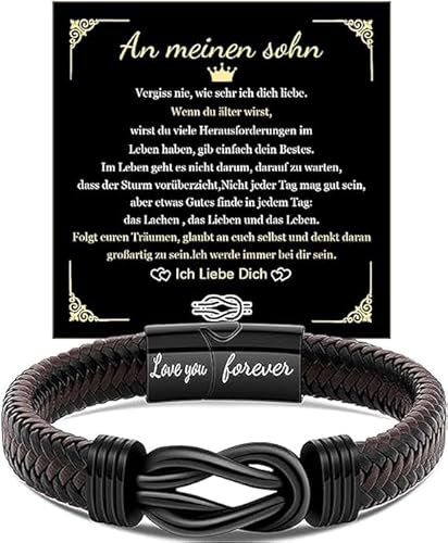Vatertagsgeschenk Geschenk FüR MäNner Mit Gravur,Gewebtes Leder Armband Papa,Armband Mit Name MäNner Schmuck Das Beste Geschenk FüR Papa Geschenke FüR Vater Geburtstag Hochzeitstag (Sohn(20cm+1.5cm))
