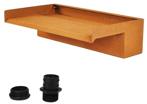E-ANG.W Cortenstahl Wasserfall,Wasserspeier mit Breiter Fließender Plattform,für Gartenteich,Terrassen,Schwimmbäder und Wassermerkmale(45 cm)