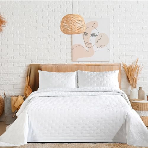 Colcha Boutis para Primavera y Verano Bicolor Reversible Liso Extra Suave + 1 Funda Cojin 50x70 cm - Colcha Ligera Entretiempo (Cama 90, 180x260cm)