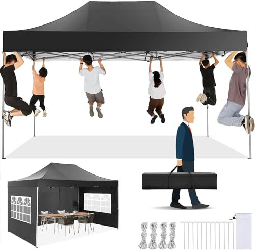 COBIZI Pavillon 3x4,5 Faltpavillon Wasserdicht Stabil Winterfest mit 3 seitenwänden, Partyzelt Das Spitzdach Gartenpavillon Outdoor Faltbar UV-Schutz, Schwarz