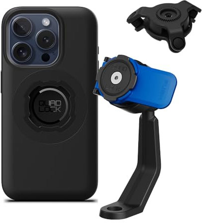 Quad Lock Support Téléphone pour Rétroviseur de Tige de Moto avec Amortisseur de Vibrations et Coque MAG pour iPhone 15 Pro