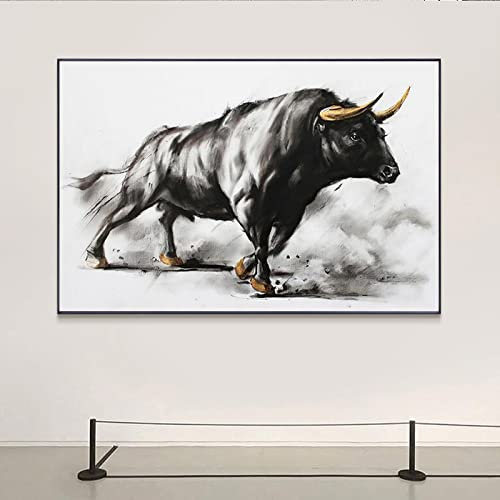 GLWDMB Leinwand-Bild, schwarzer Stier, Gemälde, Stierkampf, Leinwandkunst, Leinwanddruck, moderne Tier-Leinwandkunst, Poster, Wanddekoration – ungerahmt, 1 Stück