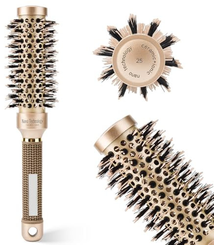 Qaestuan Rundbürste, Runde Antistatische Keramikbürste, Rundbürste zum Föhnen, Rundbürste Groß mit Wildschweinborsten, Bürste für Locken, Stylingbürste Frizzfreie Blowouts, für Stylen, Locken, Föhnen
