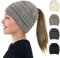 AUYAO Damen Mädchen Strickmütze mit Zopfloch für Pferdeschwanz Wintermütze Gestrickt Beanie Mütze Warme Hut mit Haaren Winter Kappe Beanie Ponytail Cap Damen Häkelmütze Mütze mit Loch Zopf (Hellgrau)