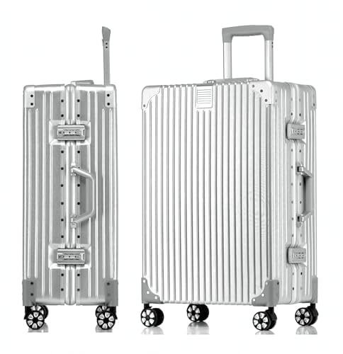 Aoliwei Koffer Handgepäck · Silber · Alu-Rahmen · Hartschalen in Polycarbonat · Trolley Reisegepäck · Reisekoffer mit 4 Doppelräder · TSA Zahlenschloss · XXL-78 cm