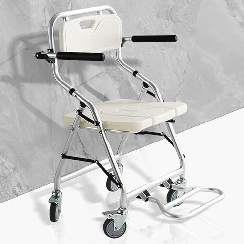 SULQING Folding Bath Shower Seat for Inside Shower,Mobile Shower Chair with Wheels,Toilet Chair, Shower Chair On Wheels, Elderly Shower Wheelchair, Maximum Load 120kg
