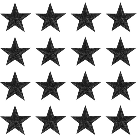 QUARKZMAN 16 Stück Patches zum Aufbügeln, 29mm Sternen Flicken zum Aufbügeln, DIY Aufnäher zum Aufbügeln Zufällig Bügelbilder für Rucksäcke Hosen Kleidung Jeans Jacken Hüte, Schwarz