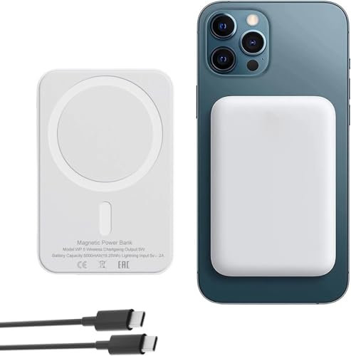 Batería Externa Magnética 5000 mAh,Portátil Power Bank Magnético,Batería Inalámbrica,Powerbank Magnética,Carga Rápida mag/Safe Compatible con iPhone 15,14,13,12,11X & Android (DU14)