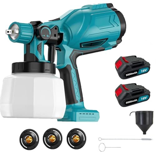 Akku Farbsprühsystem Für Makita, Elektrisches Lackierpistole mit 1000ML Behälter, Zaun Farbspritzgerät mit 3 Düsen, 3 Spritzmuster Farbsprühgerät, HVLP Elektrische Spritzpistole für Gartenzaun, Wände